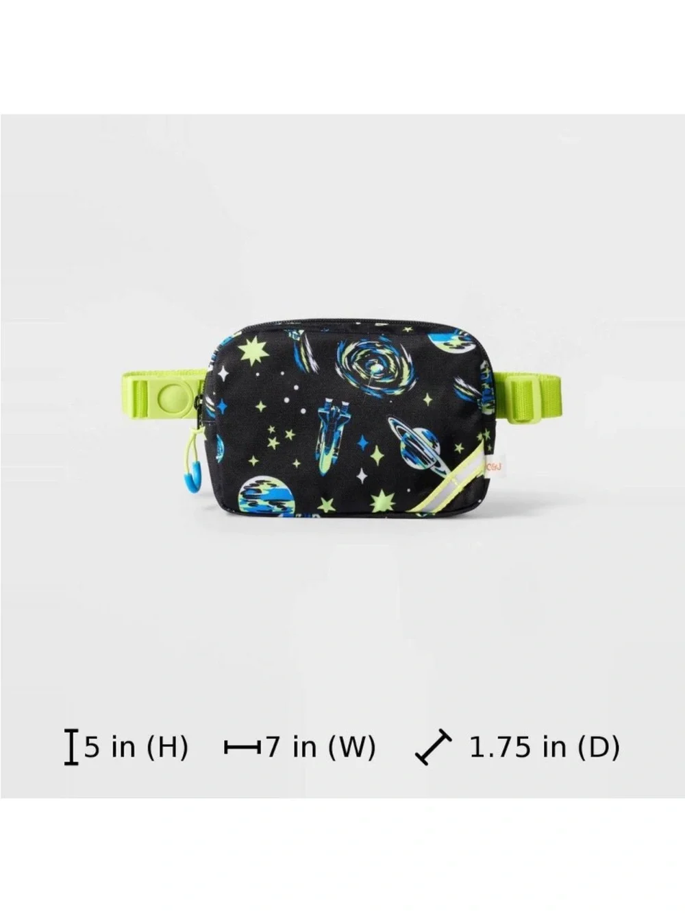 Cat & Jack Black Space Print Belt Bag with Neon Green Accents